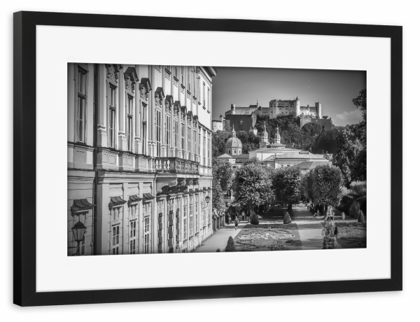 Poster mit Rahmen schwarz "SALZBURG Herrlicher Blick auf die Festung Hohensalzburg" artboxONE - Städte,Schwarzweiß,Städte / Weitere