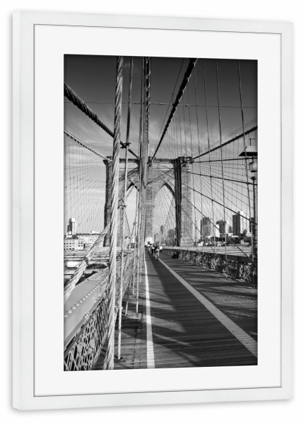 Poster mit Rahmen weiß "NEW YORK CITY Brooklyn Bridge" artboxONE - Städte,Städte / New York,Schwarzweiß,Reise / Länder