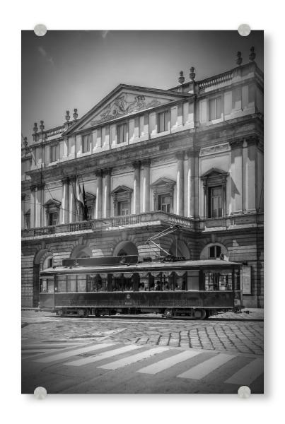 Acrylglasbild "MAILAND Teatro alla Scala & Straßenbahn" artboxONE - Städte,Schwarzweiß,Städte / Mailand