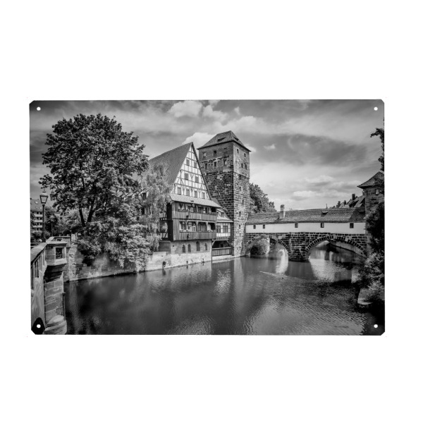 Holzbild "NÜRNBERG Blick von der Maxbrücke zum Henkersteg" artboxONE - Städte,Schwarzweiß,Städte / Weitere