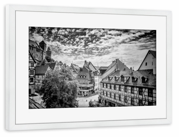 Poster mit Rahmen weiß "NÜRNBERG Blick auf die Altstadt" artboxONE - Städte,Schwarzweiß,Städte / Weitere