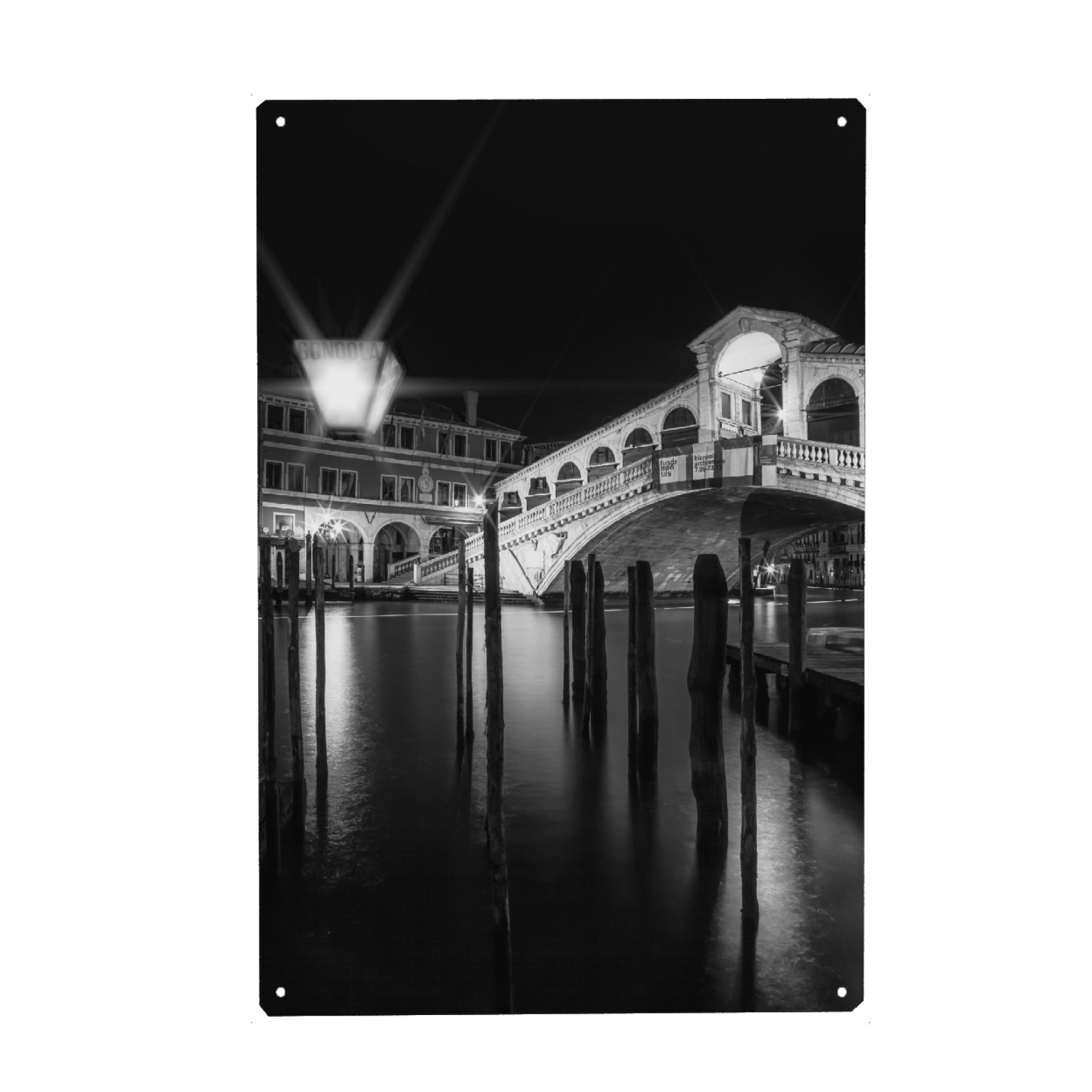 Metall Poster "VENEDIG Rialtobrücke bei Nacht" artboxONE - Städte,Schwarzweiß,Städte / Venedig