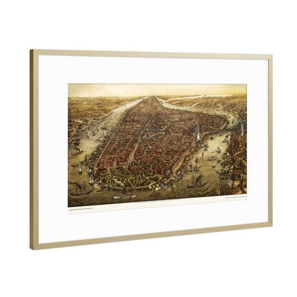 Poster mit Rahmen Gold "New York Skyline Vintage Photograph" artboxONE - Städte,Städte / New York,Reise,Schwarzweiß - New york,Skyline,Jahrgang,Foto