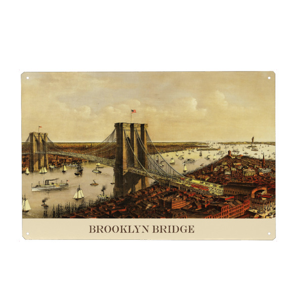 Metall Poster "Vintage image of The Boorklyn Bridge New York City and Manhattan" artboxONE - Städte,Städte / New York