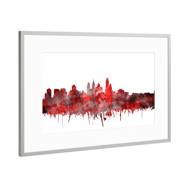 Poster mit Rahmen Silber "Philadelphia city skyline red" artboxONE - Städte,Reise