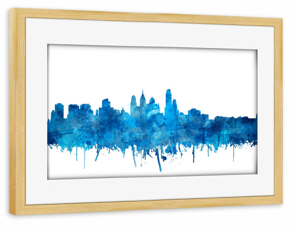 Poster mit Rahmen kiefer "Philadelphia city skyline blue" artboxONE - Städte,Reise