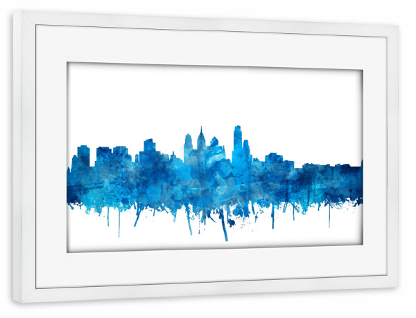 Poster mit Rahmen weiß "Philadelphia city skyline blue" artboxONE - Städte,Reise