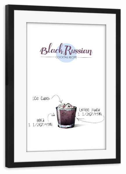 Poster mit Rahmen schwarz "Cocktail Black Russian" artboxONE - Essen & Trinken,Essen & Trinken / Alkohol,Festivals