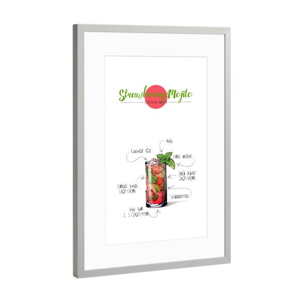 Poster mit Rahmen Silber "Cocktail Strawberry Mojito" artboxONE - Essen & Trinken,Essen & Trinken / Alkohol,Festivals