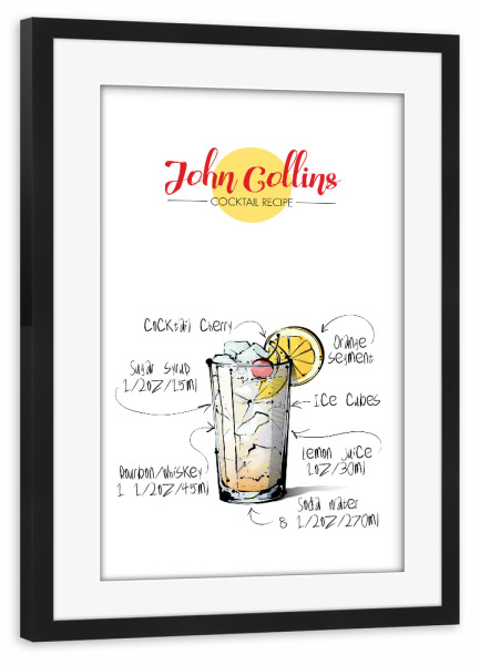 Poster mit Rahmen schwarz "Cocktail John Collins" artboxONE - Essen & Trinken,Essen & Trinken / Alkohol,Festivals