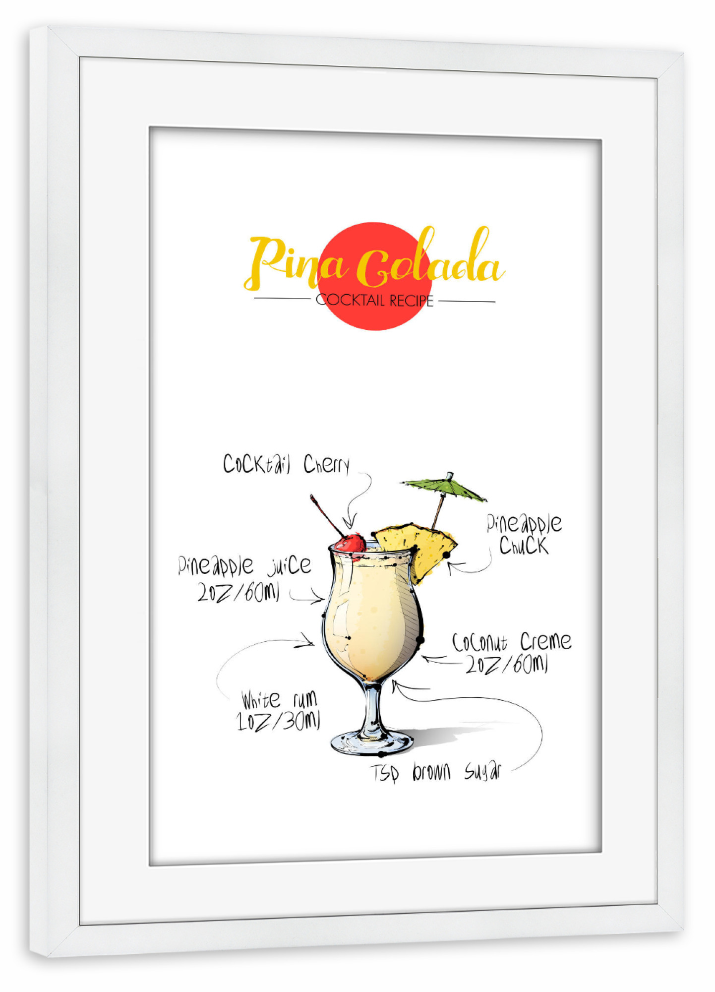 Poster mit Rahmen weiß "Cocktail Pina Colada" artboxONE - Essen & Trinken,Essen & Trinken / Alkohol,Festivals