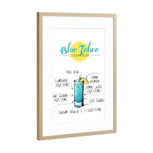 Poster mit Rahmen Gold "Cocktail Blue Tahoe" artboxONE - Essen & Trinken,Essen & Trinken / Alkohol,Festivals