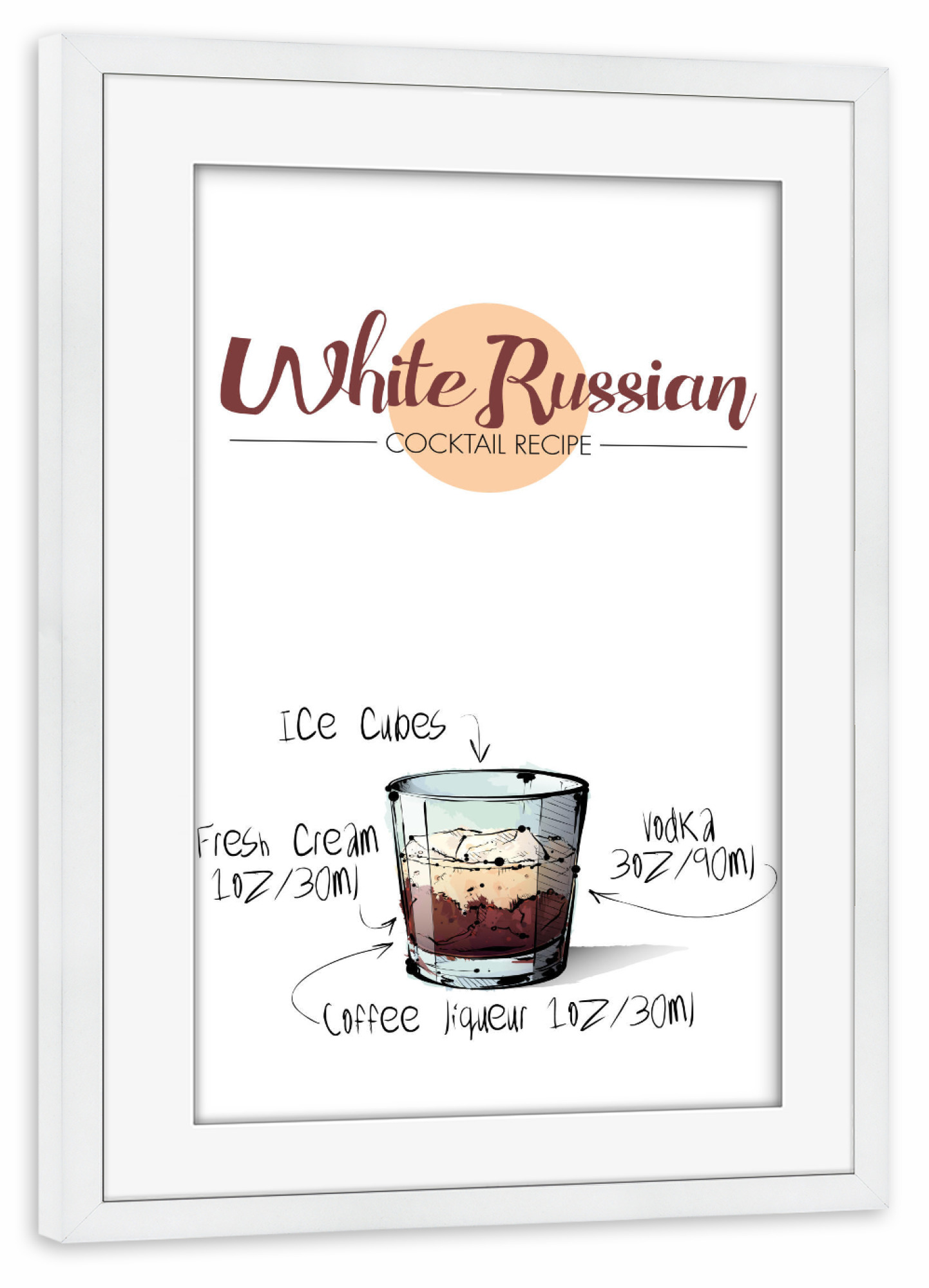 Poster mit Rahmen weiß "Cocktail White Russian" artboxONE - Essen & Trinken,Essen & Trinken / Alkohol,Festivals