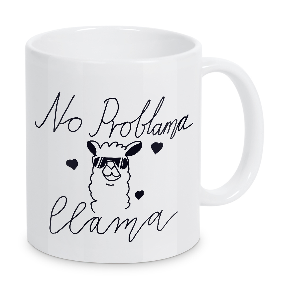 Tasse "No Problama Llama" artboxONE - Typografie,Tiere - Llama,Tier,Lustig,Spruch,Keine probleme,Schwarzweiß,Minimalistisch,Typo,Typografie,Herzen