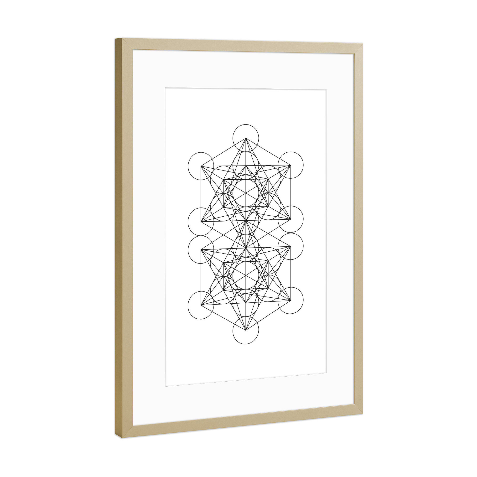 Poster mit Rahmen Gold "Metatron's Cube" artboxONE - Schwarzweiß,Geometrie