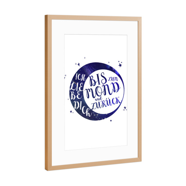 Poster mit Rahmen Kupfer "Bis zum Mond und zurück" artboxONE - Typografie,Für Kinder,Liebe