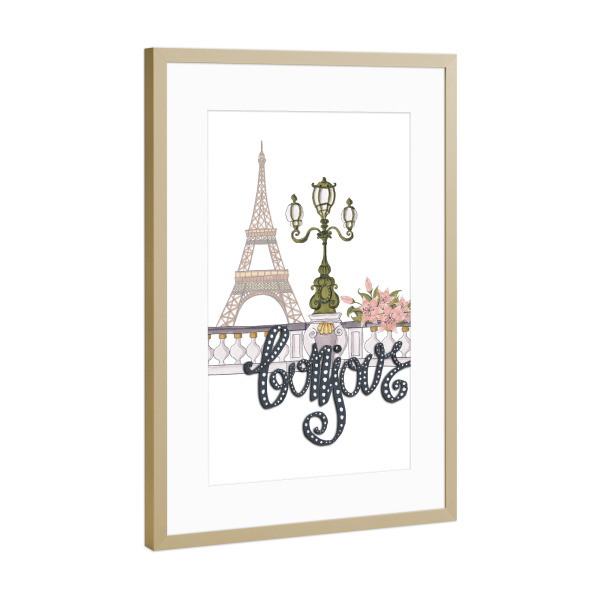 Poster mit Rahmen Gold "Bonjour" artboxONE - Typografie,Natur,Reise,Floral,Schwarzweiß,Städte / Paris,Fashion