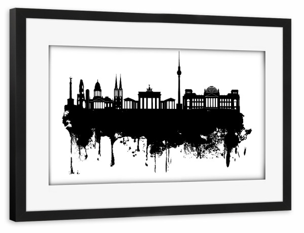 Poster mit Rahmen schwarz "Skyline of Berlin, Germany" artboxONE - Städte,Städte / Berlin,Schwarzweiß