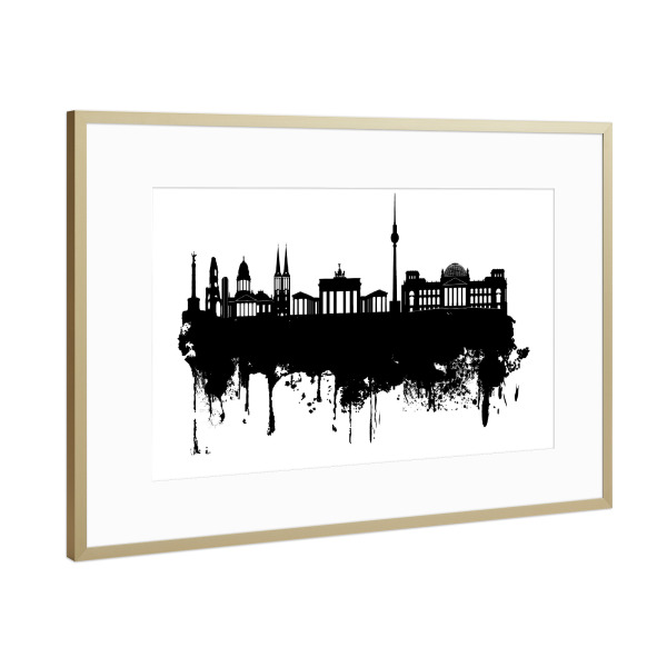 Poster mit Rahmen Gold "Skyline of Berlin, Germany" artboxONE - Städte,Städte / Berlin,Schwarzweiß
