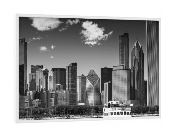 Poster mit weißem Rahmen "CHICAGO Skyline | Monochrom" artboxONE - Städte,Reise,Schwarzweiß,Architektur,Städte / Chicago,Reise / Länder
