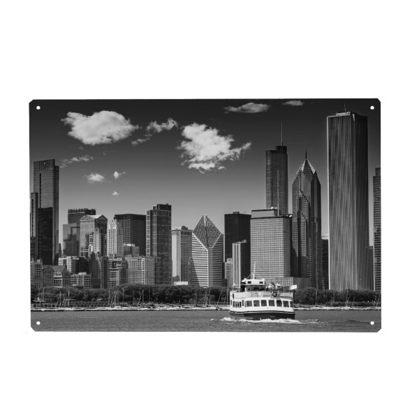 Metall Poster "CHICAGO Skyline | Monochrom" artboxONE - Städte,Reise,Schwarzweiß,Architektur,Städte / Chicago,Reise / Länder