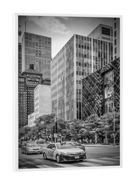 Poster mit weißem Rahmen "CHICAGO North Michigan Avenue" artboxONE - Städte,Reise,Schwarzweiß,Architektur,Automobile,Städte / Chicago,Reise / Länder