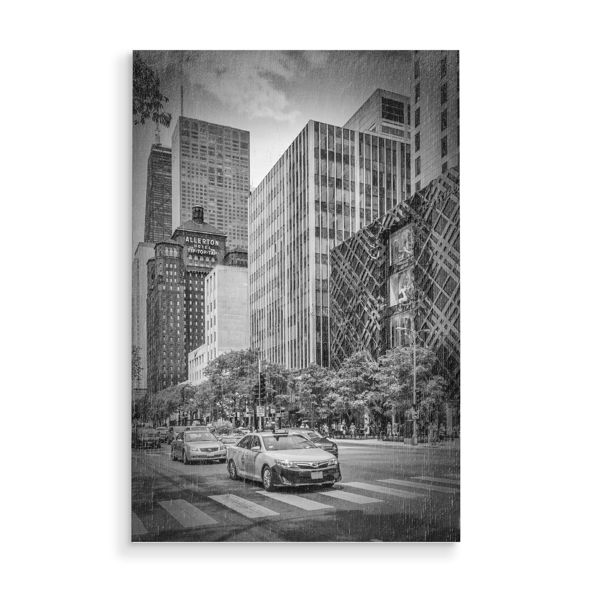 Holzbild "CHICAGO North Michigan Avenue" artboxONE - Städte,Reise,Schwarzweiß,Architektur,Automobile,Städte / Chicago,Reise / Länder