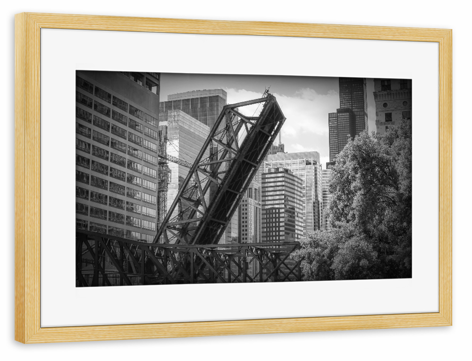 Poster mit Rahmen kiefer "CHICAGO Kinzie Street Railroad Bridge" artboxONE - Städte,Reise,Schwarzweiß,Architektur,Städte / Chicago,Reise / Länder