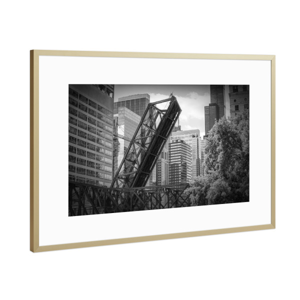 Poster mit Rahmen Gold "CHICAGO Kinzie Street Railroad Bridge" artboxONE - Städte,Reise,Schwarzweiß,Architektur,Städte / Chicago,Reise / Länder