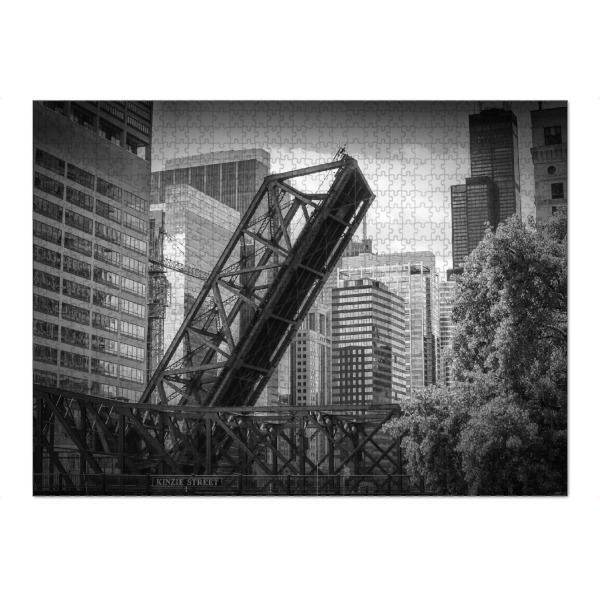 Puzzle Ravensburger "CHICAGO Kinzie Street Railroad Bridge" artboxONE - Städte,Reise,Schwarzweiß,Architektur,Städte / Chicago,Reise / Länder