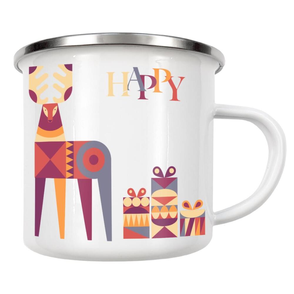 Emaille Tasse "Hirsch und Geschenk blau" artboxONE - Weihnachten