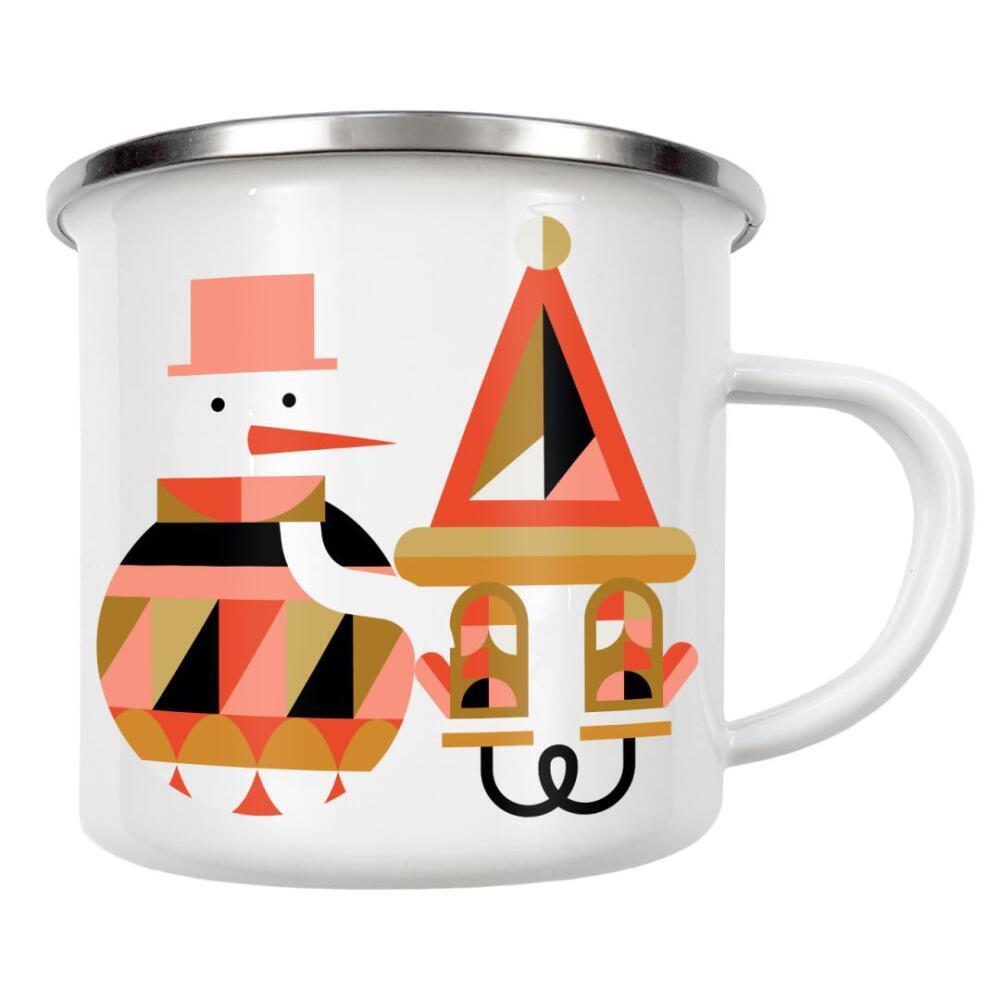 Emaille Tasse "Schneemann im Kubismus-Stil rot" artboxONE - Abstrakt,Geometrie,Weihnachten