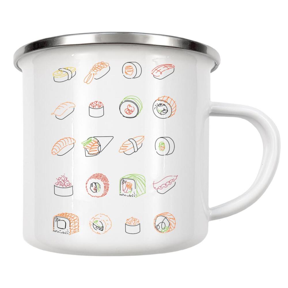Emaille Tasse "Sushi Set Linienstil Farbe weiß" artboxONE - Essen & Trinken