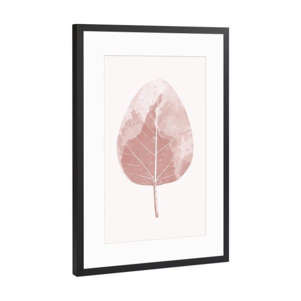 Poster mit Rahmen Schwarz (Metallic) "Watercolour Leaf in Blush" artboxONE - Natur,Floral,Abstrakt