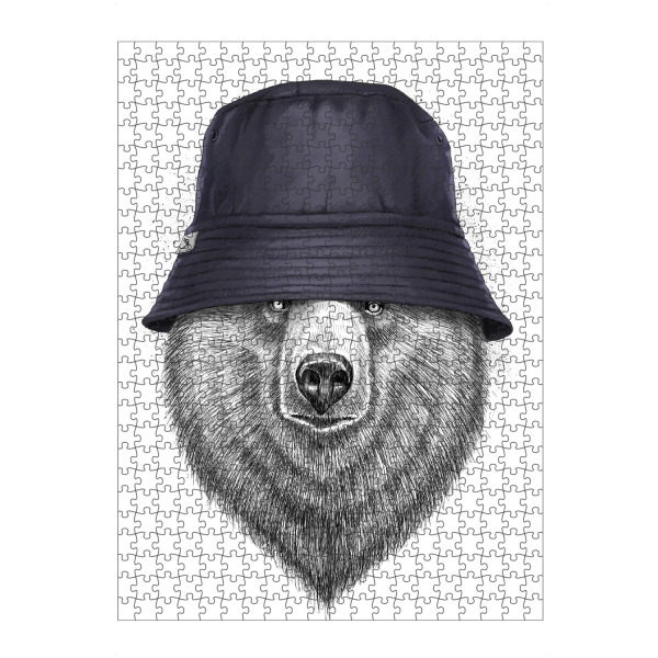 Puzzle Ravensburger "Bear in hat" artboxONE - Natur,Tiere,Schwarzweiß,Fashion