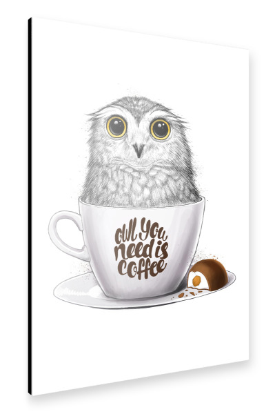 Alu-Dibond "Owl you need is coffee" 30x20 cm artboxONE