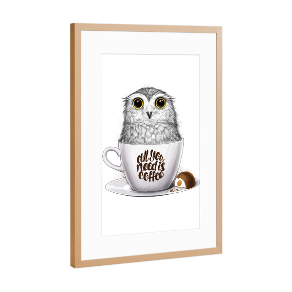 Poster mit Rahmen Kupfer "Owl you need is coffee" artboxONE - Natur,Tiere,Essen & Trinken