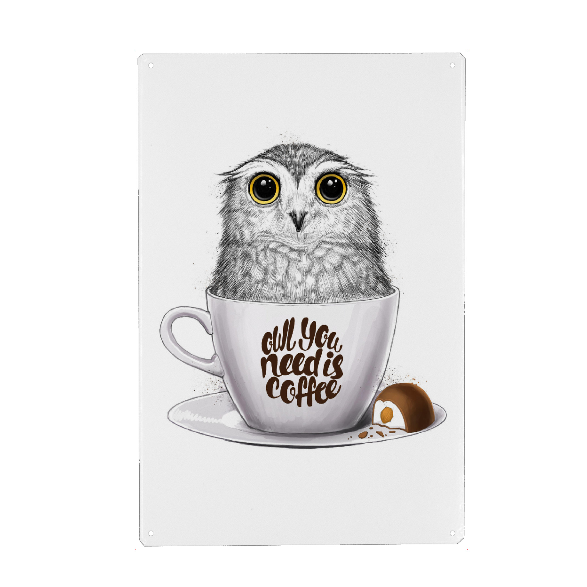 Holzbild "Owl you need is coffee" artboxONE - Natur,Tiere,Essen & Trinken