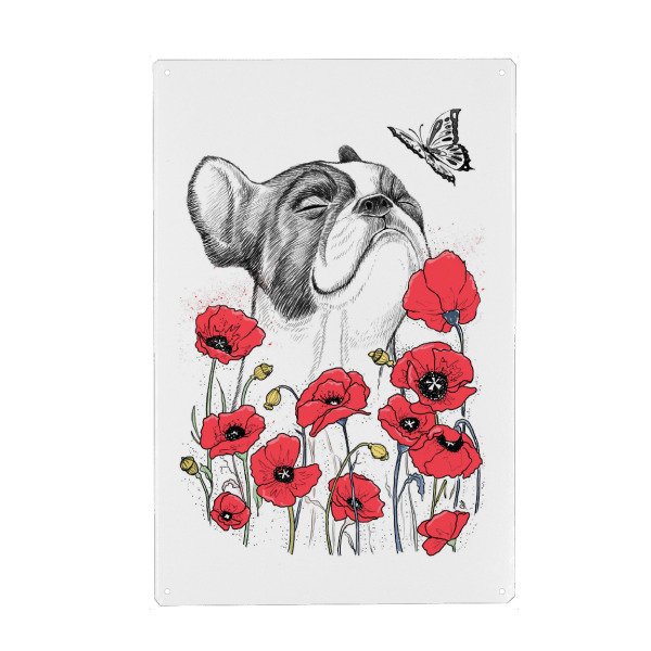 Holzbild "Pug in flowers" artboxONE - Natur,Floral,Tiere