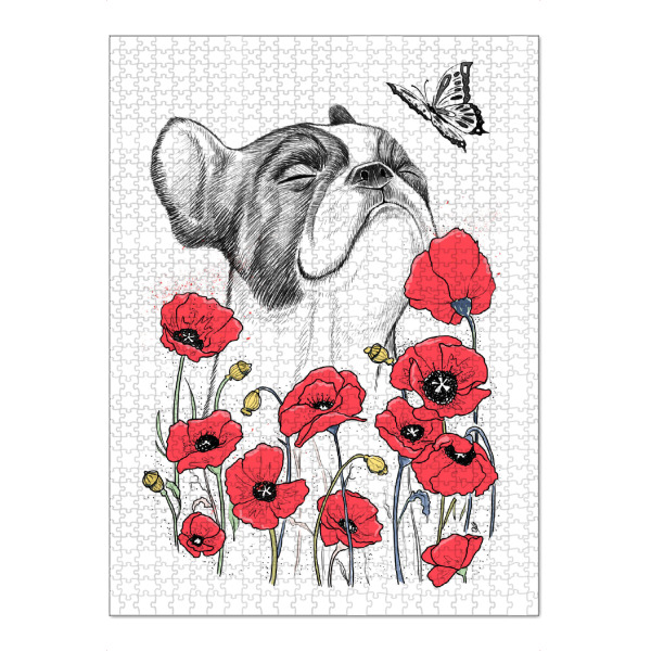 Puzzle Ravensburger "Pug in flowers" artboxONE - Natur,Floral,Tiere