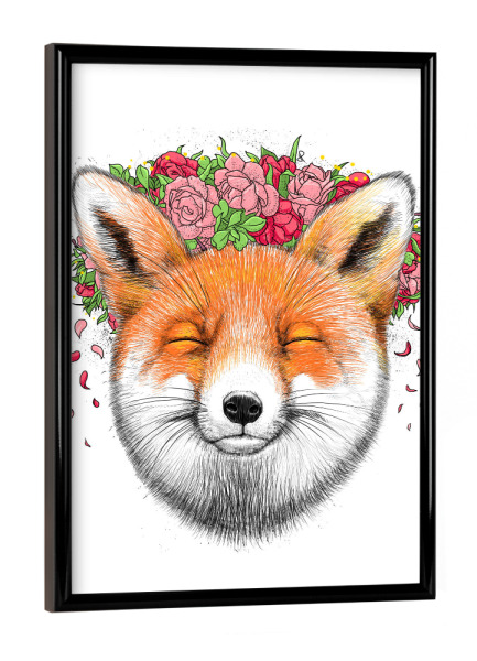 Poster mit schwarzem Rahmen "Fox with flowers" artboxONE - Natur,Floral,Tiere,Festivals