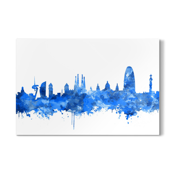 Galerie-Print "Barcelona city skyline watercolor blue" 30x20 cm artboxONE