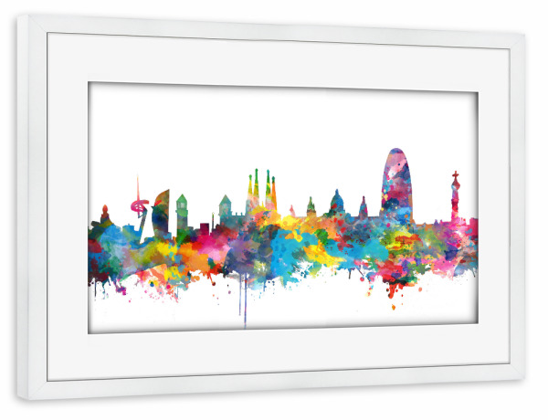 Poster mit Rahmen weiß "Barcelona skyline watercolor" artboxONE - Städte,Abstrakt,Architektur,Städte / Barcelona