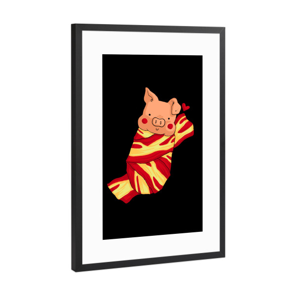 Poster mit Rahmen Schwarz (Metallic) "Comfie" artboxONE - Tiere - Comfie,Speck,Tiere,Niedlich,Lustig,Cool,Schwein,Schweinchen,Cerdito