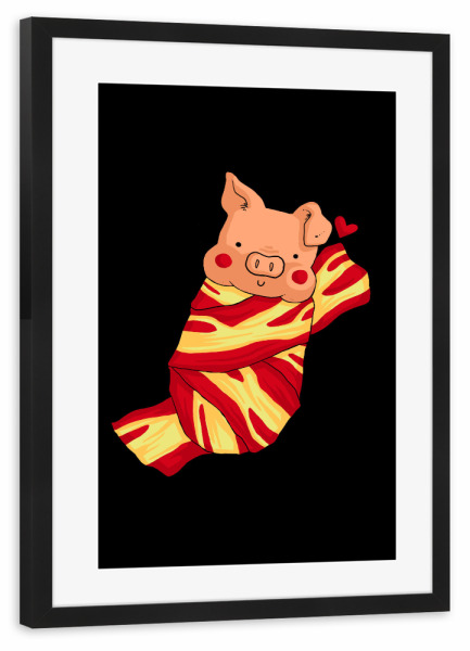 Poster mit Rahmen schwarz "Comfie" artboxONE - Tiere - Comfie,Speck,Tiere,Niedlich,Lustig,Cool,Schwein,Schweinchen,Cerdito