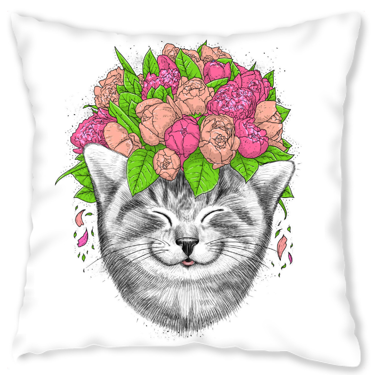 Design-Kissen "Cat with flowers" artboxONE - Natur,Floral,Tiere,Festivals