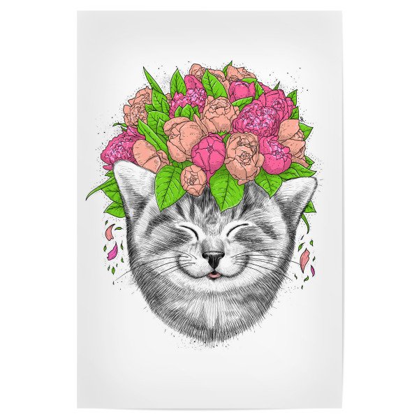 Poster 30x20 cm "Cat with flowers" artboxONE - Natur,Floral,Tiere,Festivals