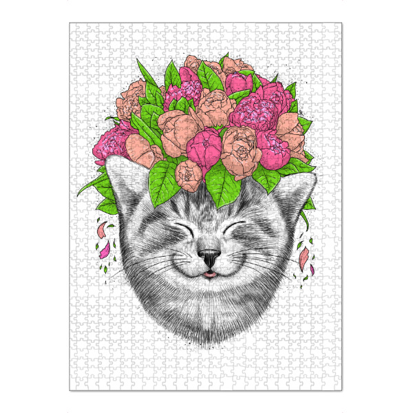 Puzzle Ravensburger "Cat with flowers" artboxONE - Natur,Floral,Tiere,Festivals