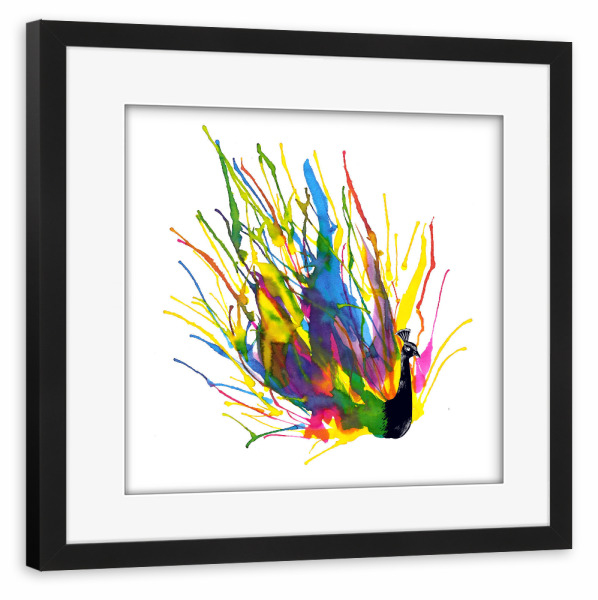 Poster mit Rahmen schwarz "Colorful Peacock" artboxONE - Tiere - Tiere,Pfau,Vögel,Aquarell,Niedlich,Lustig,Cool,Pfau,Bunt,Abstrakt