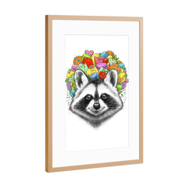 Poster mit Rahmen Kupfer "Raccoon with a bouquet" artboxONE - Natur,Tiere,Essen & Trinken,Festivals